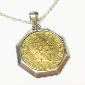 Sterling Silver Dainty Italian Lira Coin Necklace